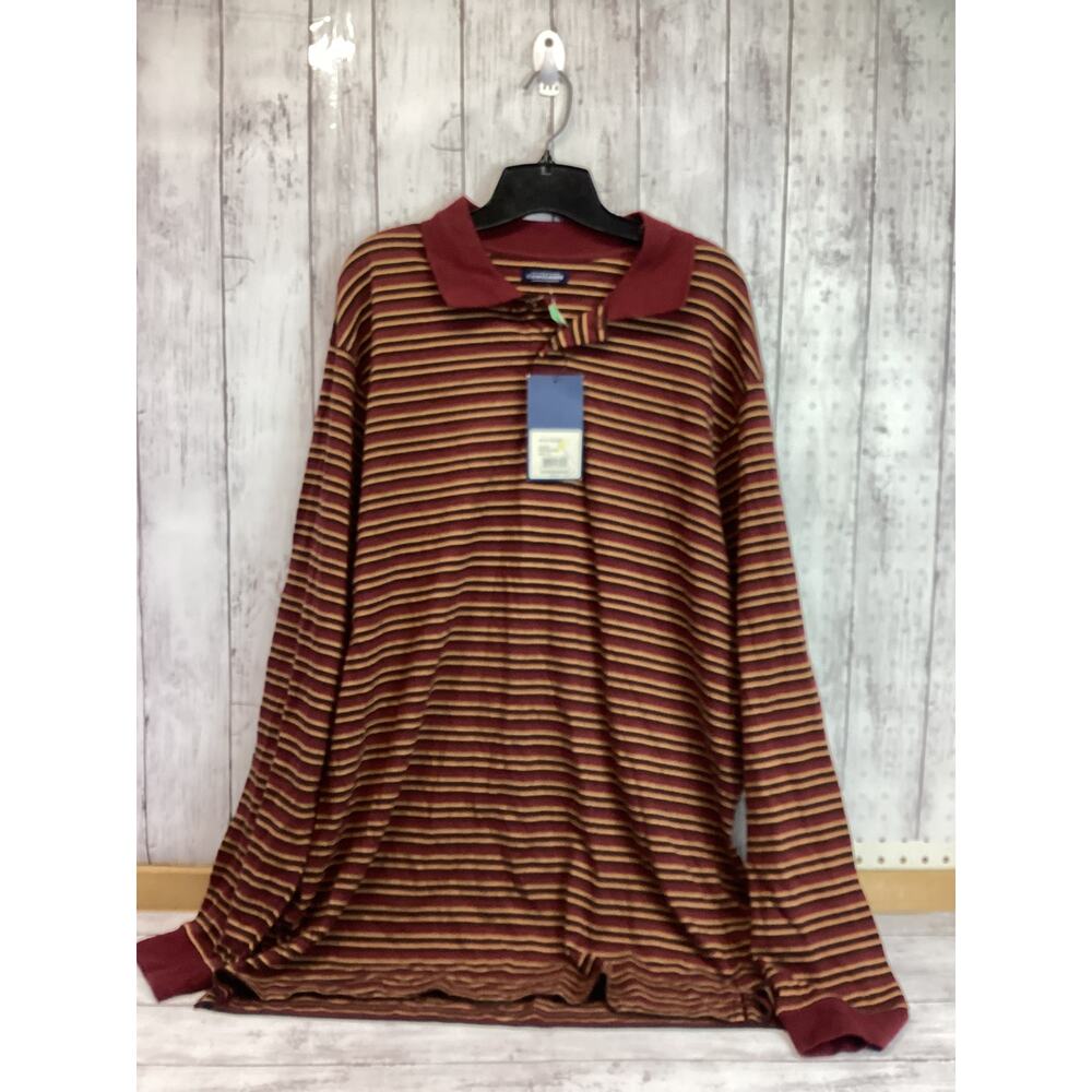 consensus Striped  Polo Shirt XL Rust Gold Y2K Long Sleeve Hip Hop
